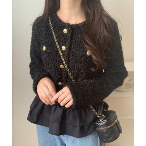 ニット セーター ペプラムツイードニットトップス レディース