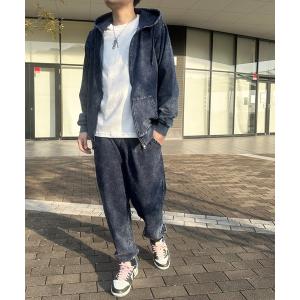 パーカー 「84」ウォッシュ加工 カットデニム ストレッチ ジップ