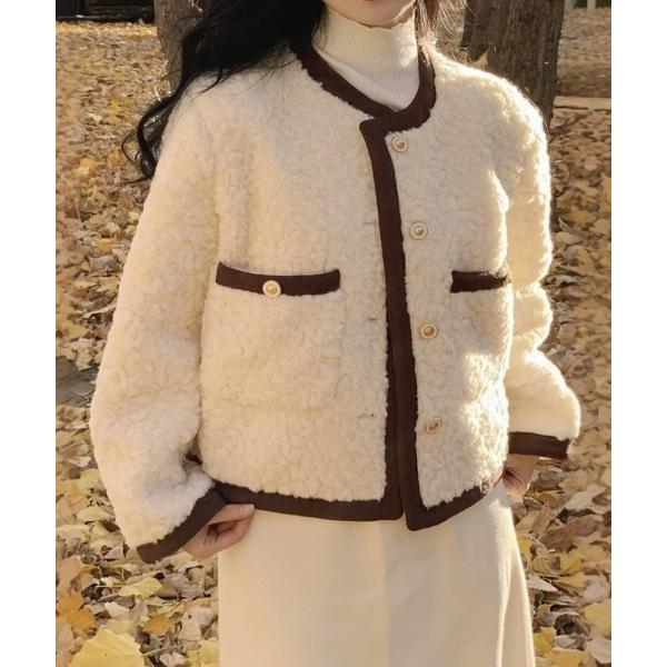 ブルゾン アウター ノーカラー ボアブルゾン レディース