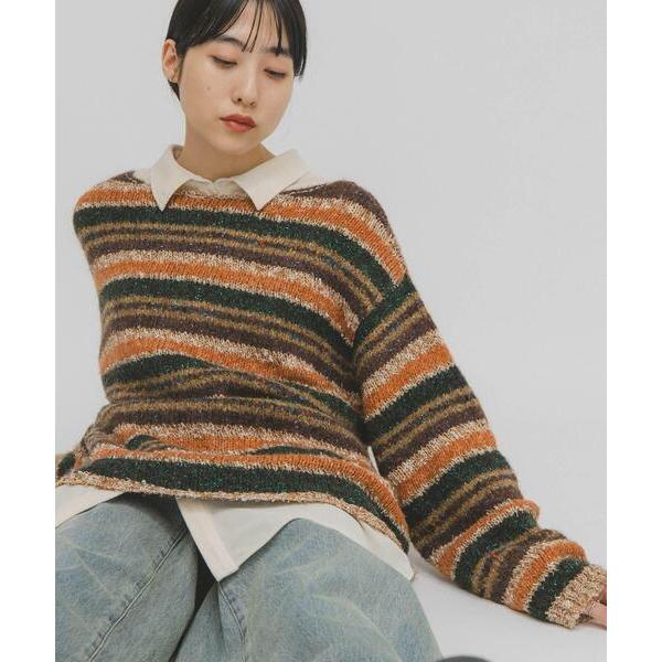 ニット セーター マルチボーダールーズニット レディース