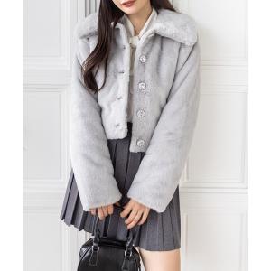 ブルゾン アウター ビジューボタンフェイクファーショートコート「着回し力抜群 ガーリー」「AW新作」 レディース