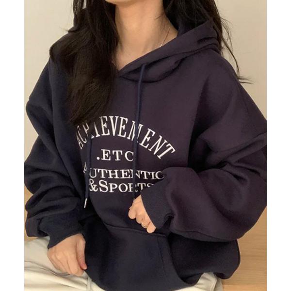 パーカー カレッジロゴ 裏起毛オーバーサイズパーカー レディース