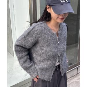 カーディガン ウール混ブークレWジップカーディガン レディース