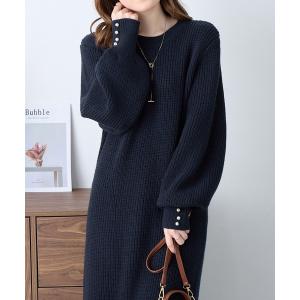 ニット セーター 「静電防止/ウォッシャブル」袖パールゆるニットワンピース レディース