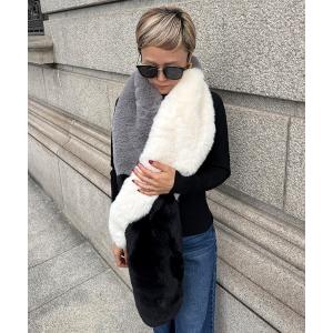 マフラー ストール エコファーカラーブロックマフラー レディース