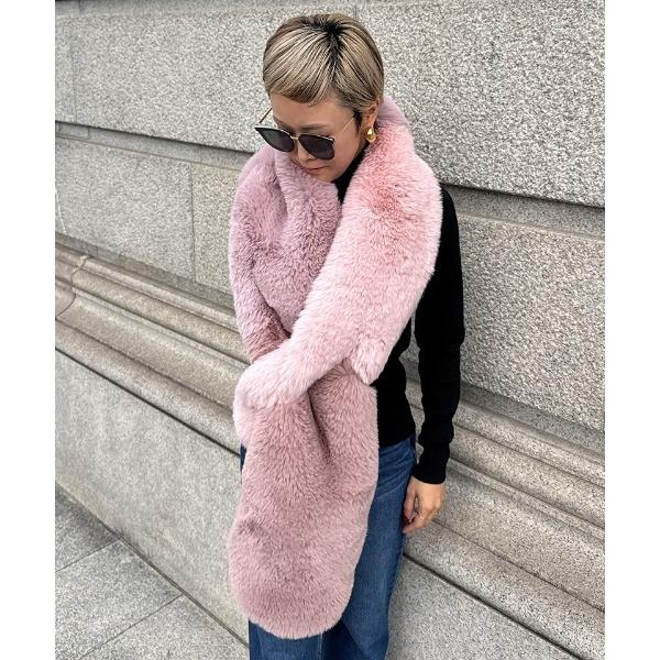 マフラー ストール エコファーカラーブロックマフラー レディース