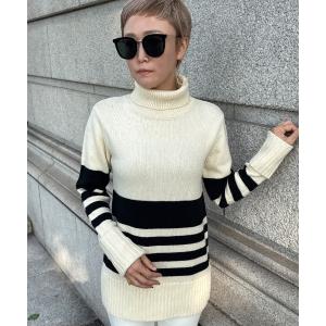 ニット セーター パネルボーダーニット レディース