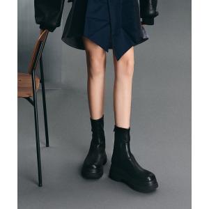 ブーツ Leoi レオイ バックジップチャンキーアンクルブーツ レディース