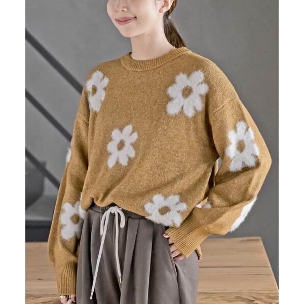 ニット セーター フラワーシャギーニットプルオーバー レディース