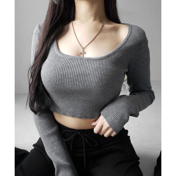 ニット セーター 「 ３color 」 スクエアネックショートリブニットトップス ／ square ...