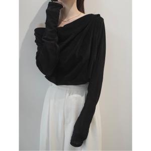 tシャツ ベルベットタッチドレープトップス / ブラック レディース