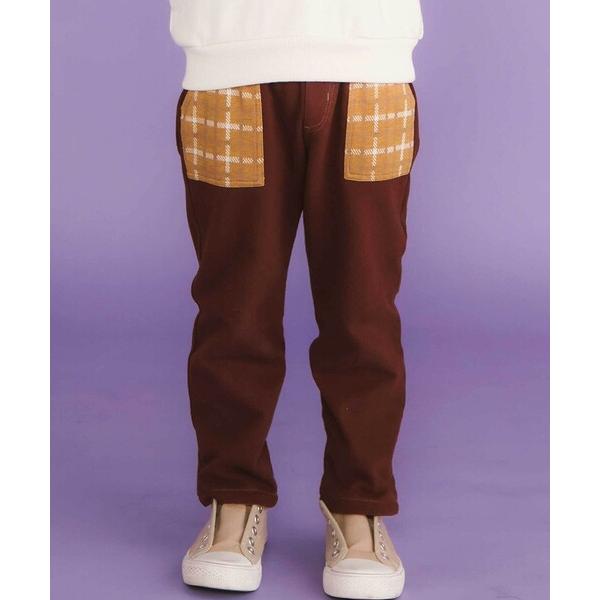 パンツ 「リバーシブル」無地チェックロングパンツ(80~130cm) キッズ 子供服 男の子 女の子