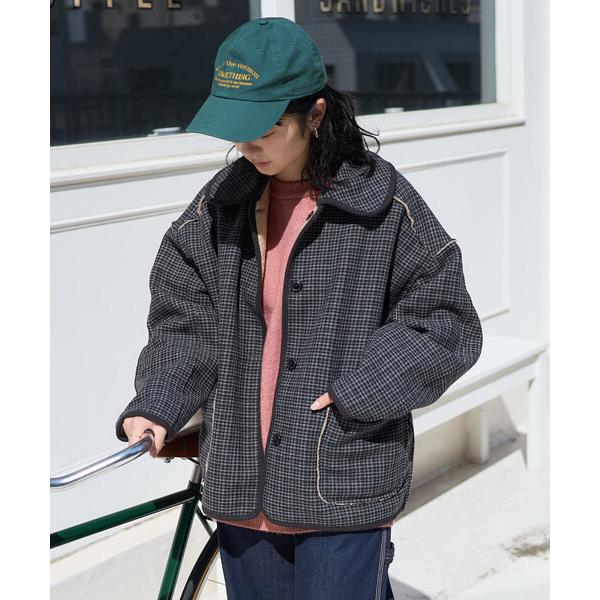 ブルゾン アウター 襟付き リバーシブル チェックボアジャケット レディース