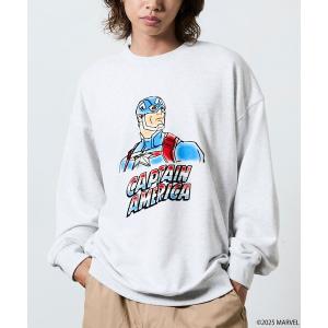 トレーナー スウェット MARVEL/マーベル/キャプテンアメリカ/クルーネックスウェット/静電フロッキー加工 メンズ レディース