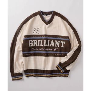 ニット セーター 「82」切替ロゴデザイン Vネック ジャガードニット レディース メンズ