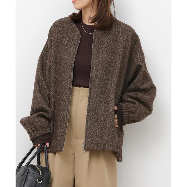 コート アウター 尾州ウールヘリンボンジップブルゾン レディース