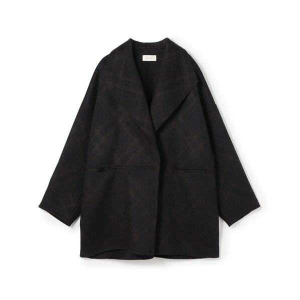 ダッフルコート コート ダブルフェイスチェックジャガード ウィングカラーコート レディース