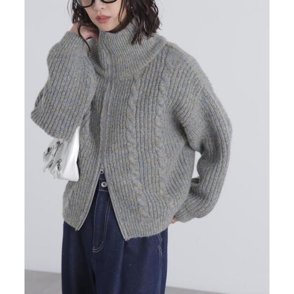 ブルゾン アウター スタンドネックショート丈ジップニットブルゾン レディース