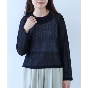 tシャツ ラッセルドット タック衿プルオーバー レディース