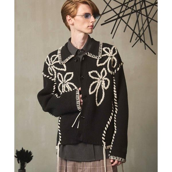 カーディガン 「UNISEX」Oni-Waffle Flower Embroidery Prime-...