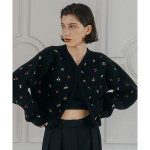 カーディガン FLOWER EMBROIDERY KNIT JACKET/フラワーエンブロイダリーニットジャケット レディース