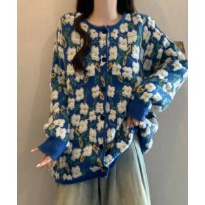 カーディガン 「portulaca」花柄ニットカーデ レディース