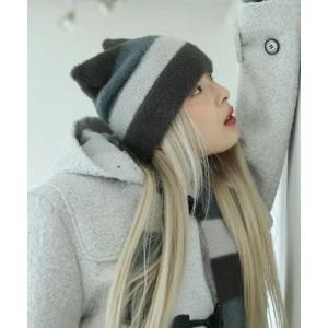 ニット帽 ニットキャップ 「Uglyshadow」STRIPED CAT BEANIE / 「アグリーシャドウ」ストライプ猫耳ニット帽 レディース
