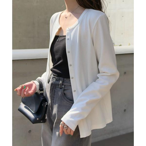 カーディガン 「 M L XL 」 スナップボタン丸首リブカーディガン レディース