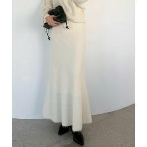 スカート アルパカシャギーセミフレアニットスカート