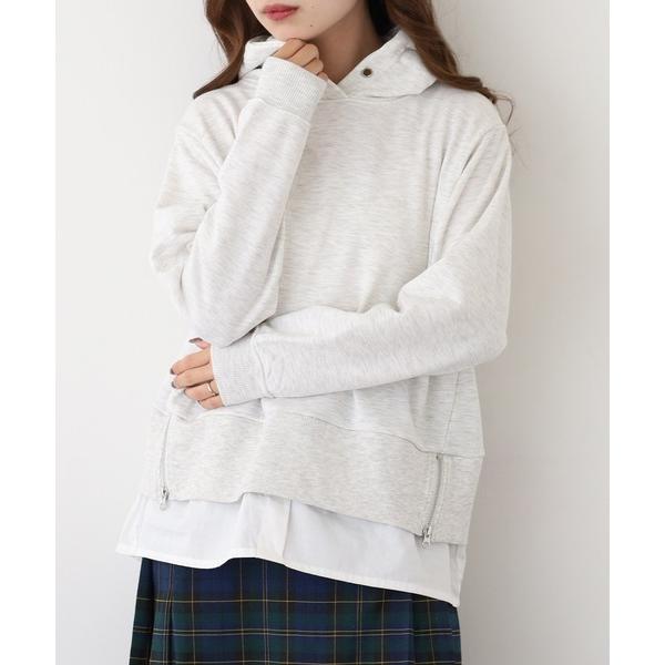 パーカー T/C裏毛布帛使いフーディPO レディース