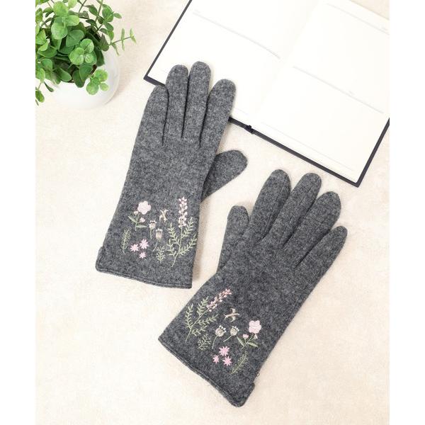 手袋 スマホタッチ刺繍手袋 レディース