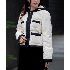 ブルゾン アウター パフィータフタ_バイカラーパフィーアウター レディース