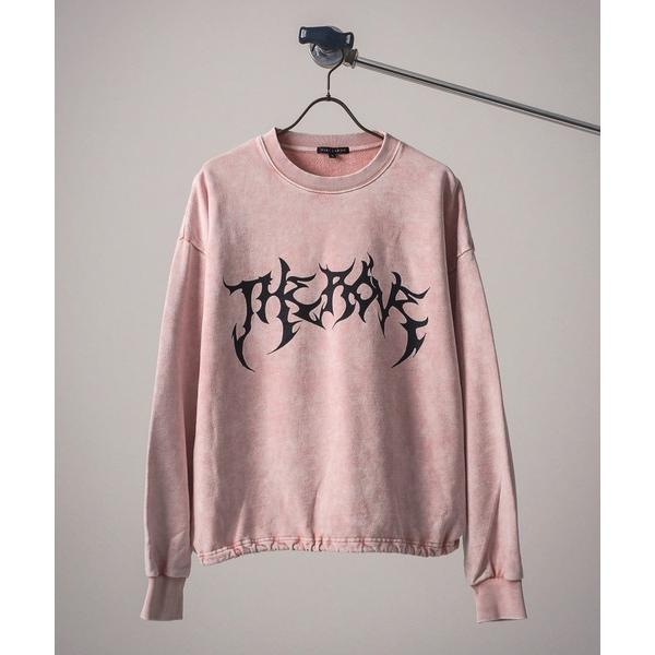 トレーナー スウェット グランジ加工 トライバルロゴプリント 裏毛 ドローコード 短丈 ワイド スウ...