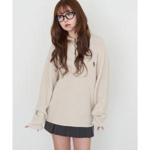 ニット セーター スタンド胸刺繍ニット レディース