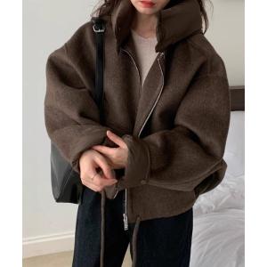 ブルゾン アウター YUGA_YGMC　Wool-like blouson with detachable hood レディース