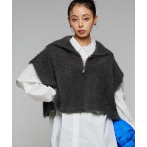 ベスト ジレ アンゴラジップベスト/クロップド丈/ファーベスト レディース