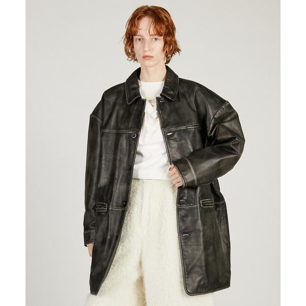 コート アウター パディングレザーカーコート / Padded Leather Car Coat レ...