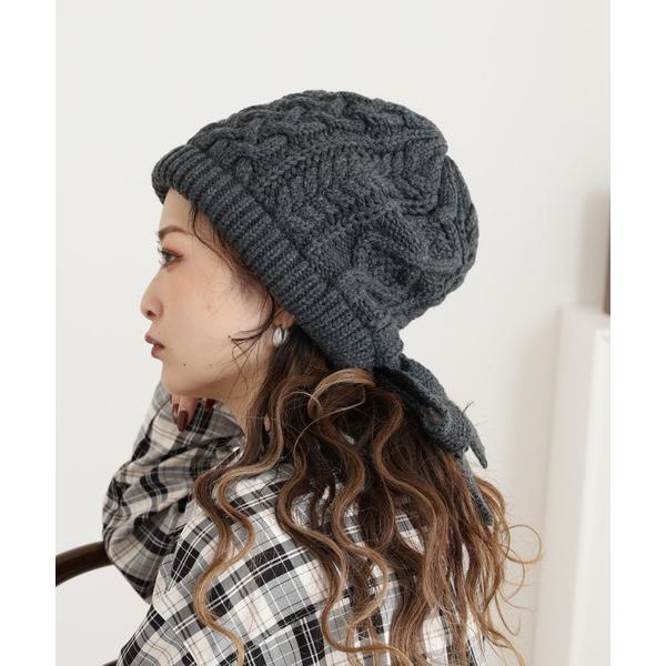 ニット帽 ニットキャップ RUBEN CABLE KNIT BONNET ケーブルニット リボン付き...