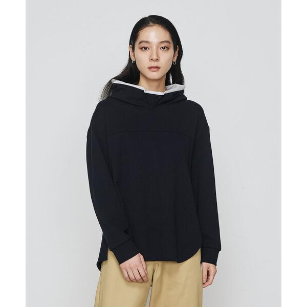 トレーナー スウェット ブークレダンボール レイヤード風フード付トレーナー レディース