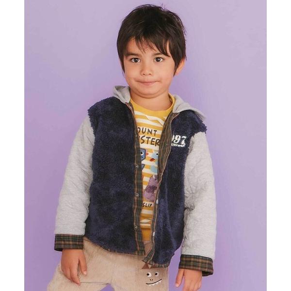 ブルゾン アウター 「リバーシブル」ツンツン恐竜トサカフード付きチェックボアジャケット(80~130...