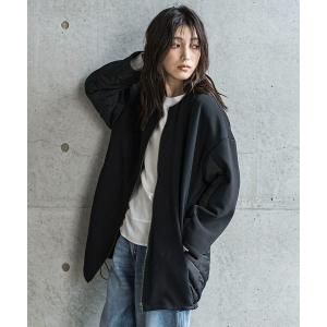 レザージャケット ライダース ダンボール×キルティングロングノーカラーブルゾン レディース