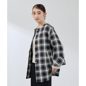 ノーカラーコート コート ツィーディチェックノーカラーコート「手洗い可能」 レディース