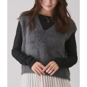 ベスト ジレ シャギーニットベスト レディース