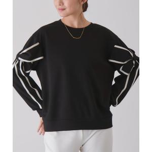 トレーナー スウェット 袖リボンプルオーバー レディース