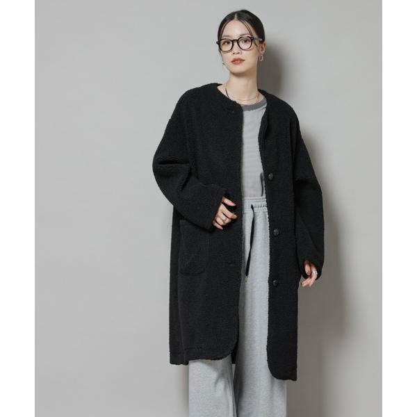 ノーカラーコート コート ソフトボアノーカラーコート レディース