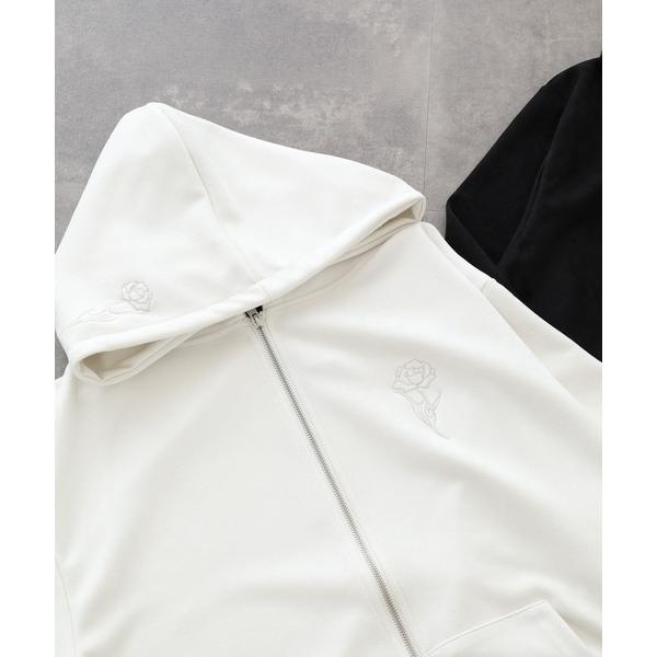 パーカー スウェードタッチダンボール 薔薇柄刺繍ダブルZIPパーカー メンズ レディース