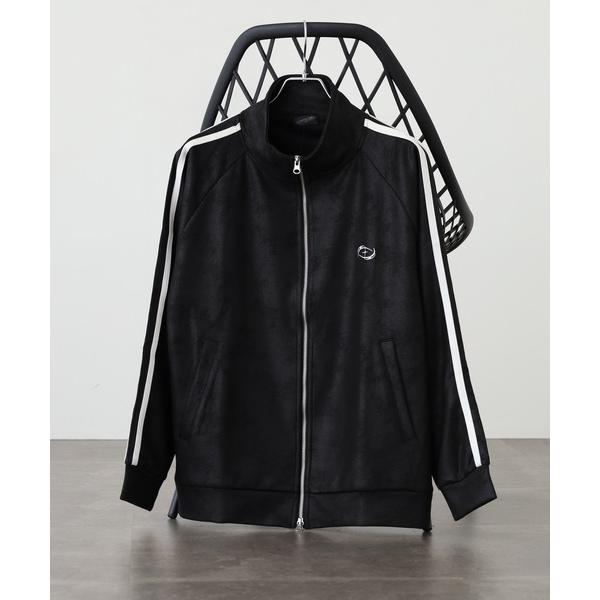PU風スウェードタッチダンボール ロゴ刺繍トラックジャケット メンズ レディース