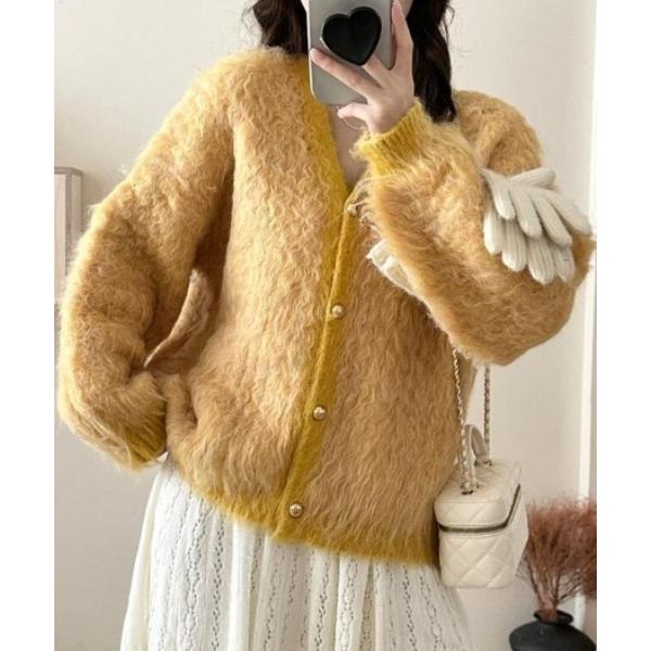 カーディガン ふわふわモヘア風ボタンカーディガン レディース