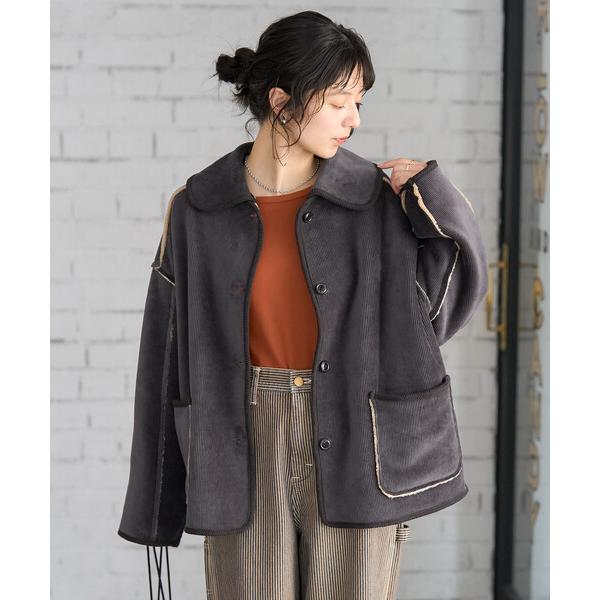 ブルゾン アウター 襟付き リバーシブル コーデュロイボアジャケット レディース