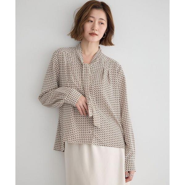 ブラウス シャツ ジオメ柄ボウタイブラウス レディース